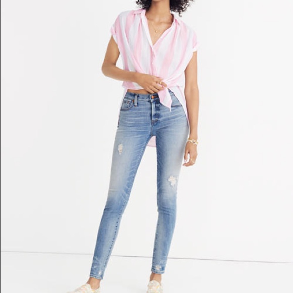 Madewell 9” high rise skinny distressed jeans